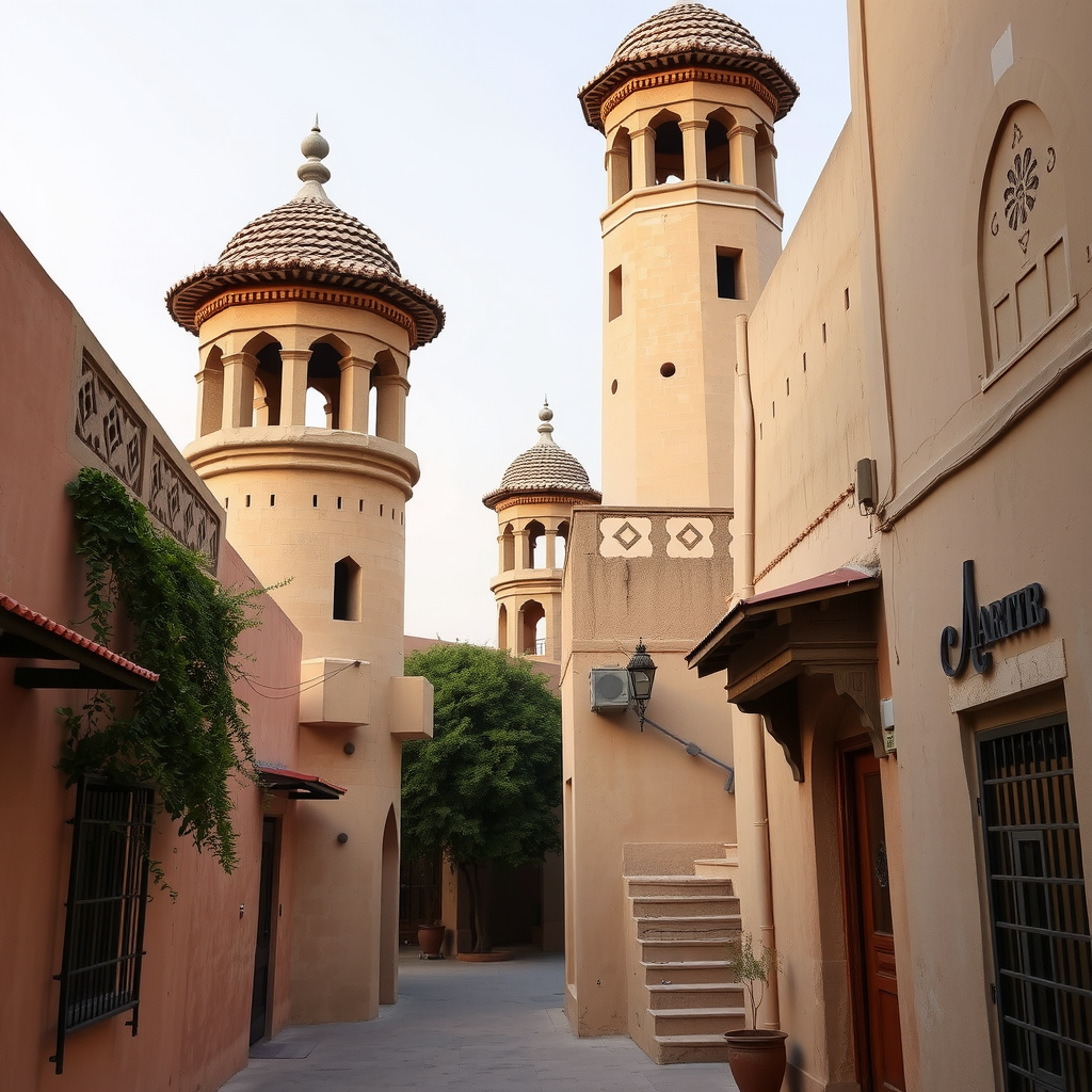 Historic Al Fahidi district with traditional wind towers and narrow alleyways showcasing Dubai's architectural heritage