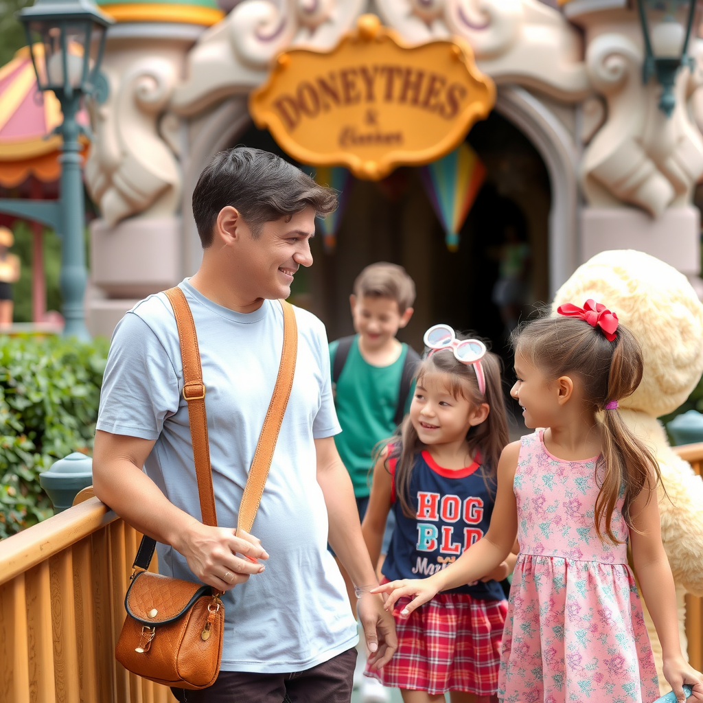 VIP theme park experience showing families enjoying exclusive access to attractions with priority passes and special character interactions